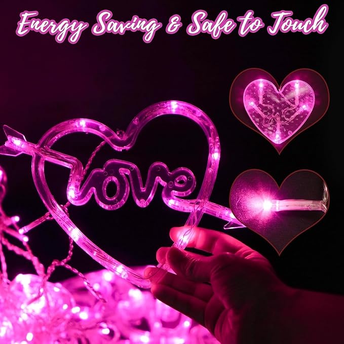 Valentines Day Decor, 138LED Love Heart Curtain Lights - Image 3