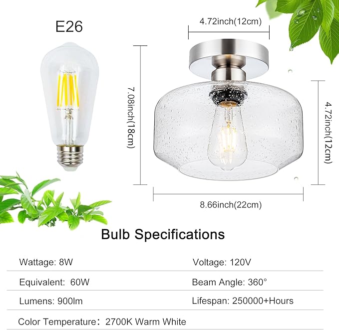 Semi Flush Mount Ceiling Light, Vintage Style - Image 3