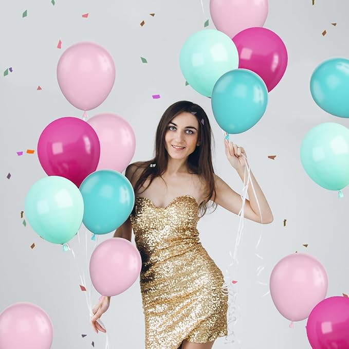 Pink Blue Balloons, 12 Inch Hot Pink Confetti Helium Balloon Rose Red Turquoise - Image 6