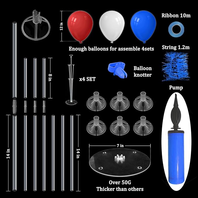 Red White and Blue Balloon Stand Centerpiece Table Decorations - Image 2
