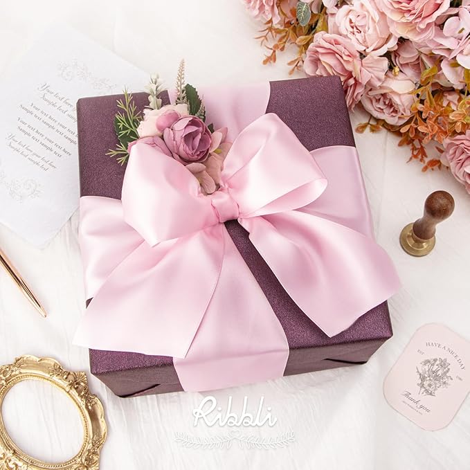 Ribbli Light Pink Double Faced Satin Ribbon, 3” x Continuous 10 Yards, Use - Image 3