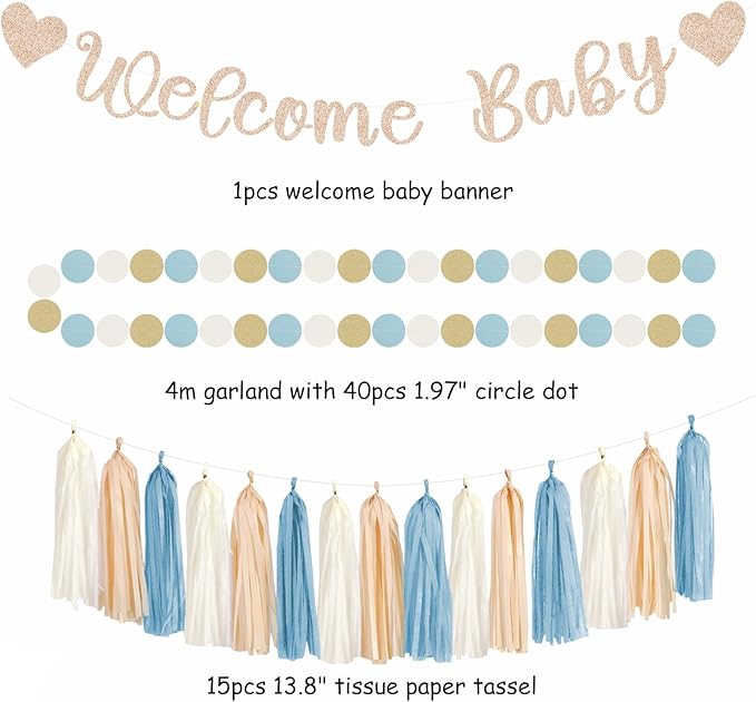 Light-Dusty Blue Beige-Champagne Baby-Shower Party-Decorations - Image 2