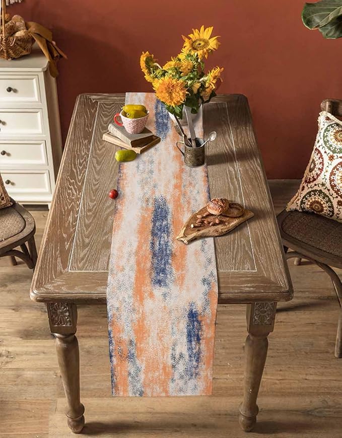 Vintage Oil Painted Cotton Linen Table Runner - Image 4