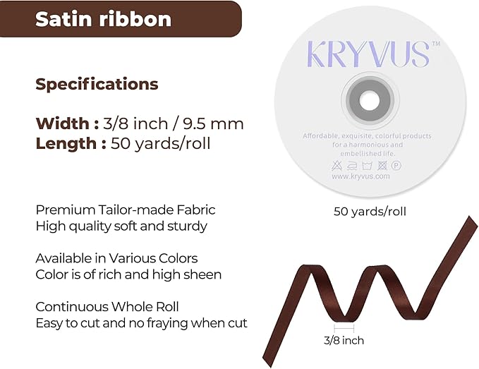 Dark Brown Satin Ribbon 3/8 inch X Continuous 50 Yards, Single Face Polyester - Image 3