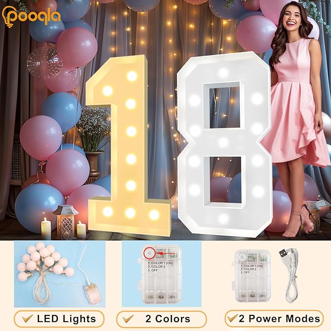 Pooqla 4 FT Light Up Marquee Numbers, Giant Mosaic Number Cool White and Warm - Image 4