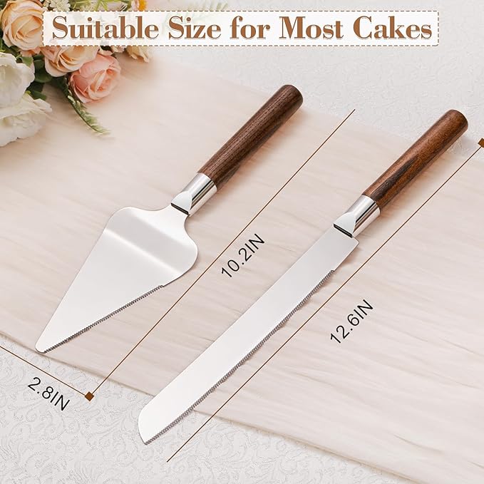 Cake Cutting Set for Wedding, Wood Cake Knife and Server Set, Vintage Pie Cake - Image 6