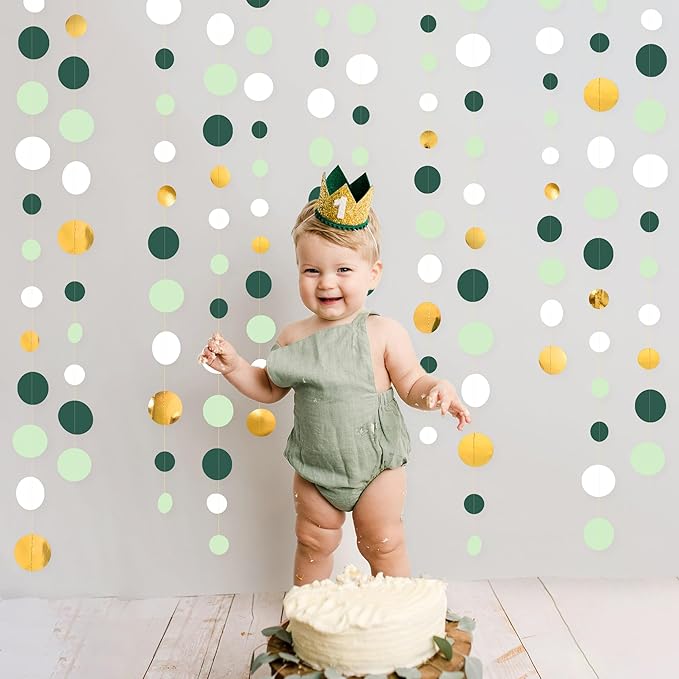 46 Ft Sage Green Gold Party Decorations Polka Dots Garlands Hanging Paper - Image 4