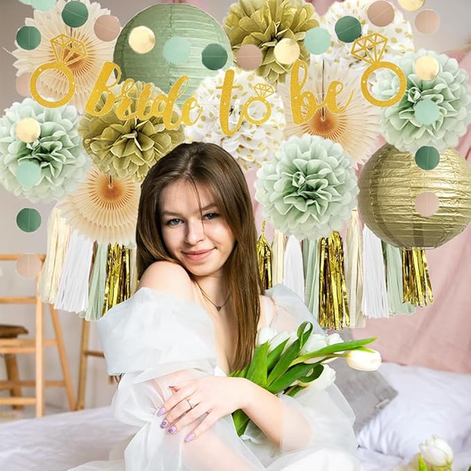 Bridal Shower Decorations Sage Green and Gold Bachelorette Party Decorations - Image 3