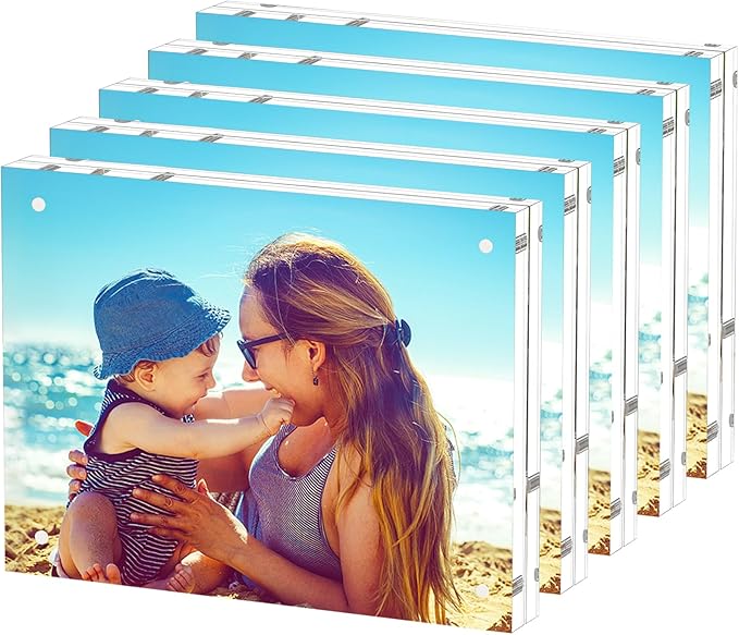 HELPLEX 5 Pack 6x8 Acrylic Picture Frames, 20mm Thicker Frameless Clear Double by HELPLEX