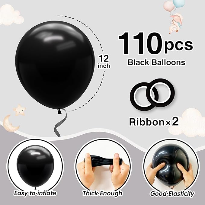 110pcs Black Balloons 12 Inch Black Balloon Arch Kit - Image 2