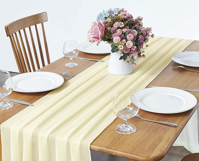 5 Pack 10Ft Light Yellow Chiffon Table Runner Sheer 29x120 Inch - Image 2