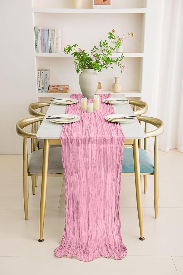 8 Pack 10Ft Table Runner 35x120 inch Pink Boho Gauze Table Cheese Cloth Long - Image 6
