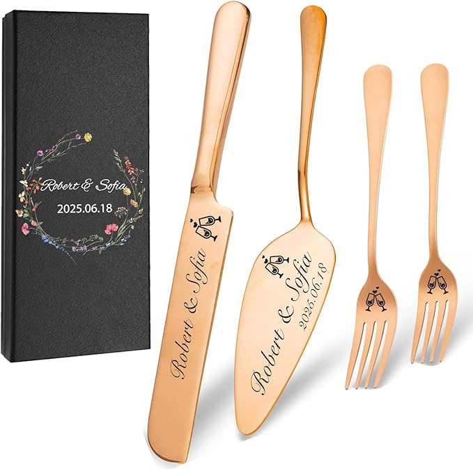 Personalized Wedding Cake Knife and Server Set, Custom Gold/Silver Cake Cutting by Unknown