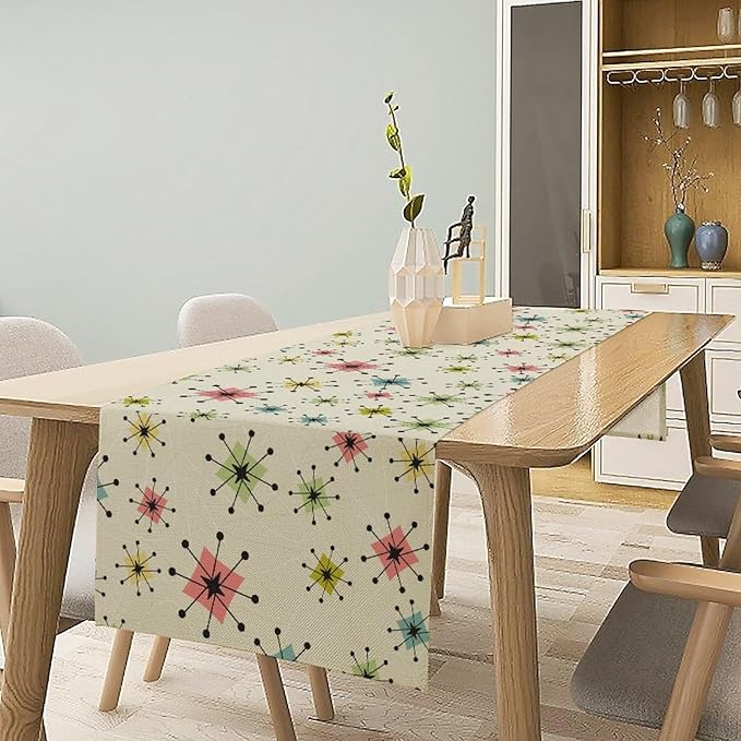 Mid Century Table Runner, Flag Retro Atomic Starburst 1950s Abstract Geometric - Image 3