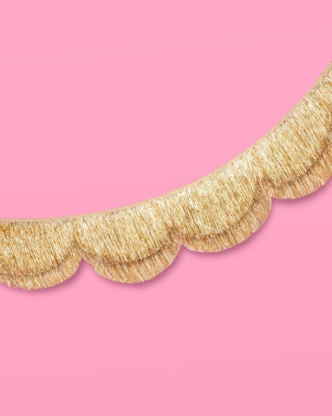 xo, Fetti Gold Scalloped Layered Fringe Banner - 5 Ft. | Bachelorette Party - Image 5