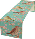 Table Runner with Flowers and Birds, Spring Plant Flowers Table Decoration by ICMOLYYENLO