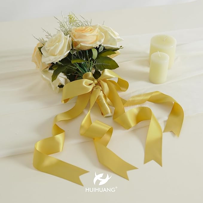 HUIHUANG 1.5 inch Wide Satin Ribbon 50 Yards Gold Double Face Polyester Silk - Image 5