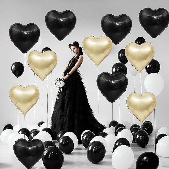 Black Gold Heart Balloons - Image 3