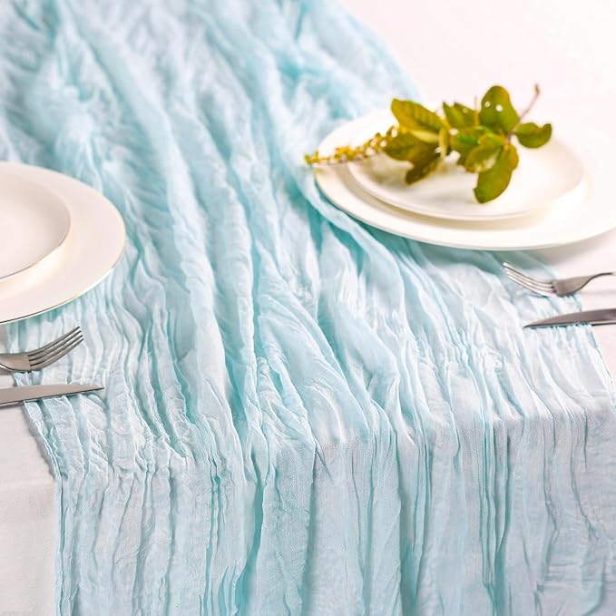 Hahuho Dusty Blue Cheesecloth Table Runner 10ft, Gauze Boho Rustic Table Runners by Hahuho