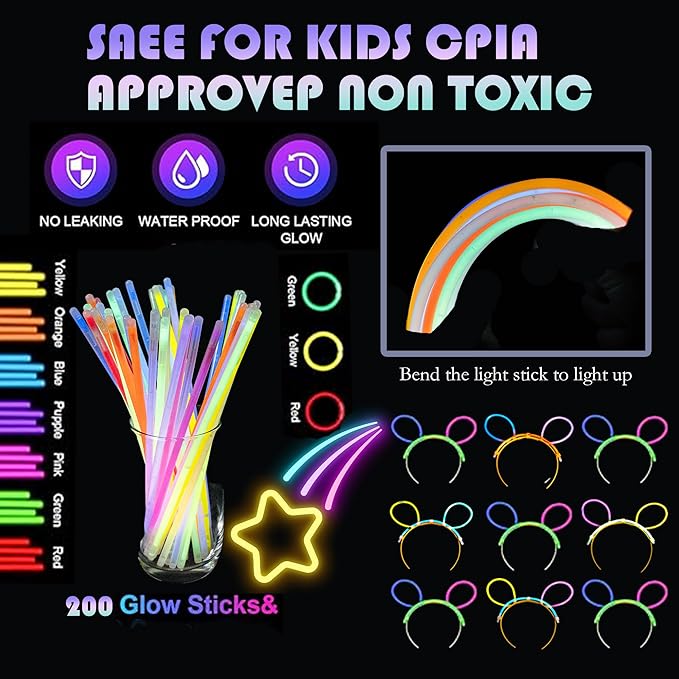 272 PCs Glow Party Supplies, 24 Foam Glow Sticks, 24 LED Glasses and 200 Glow - Image 3