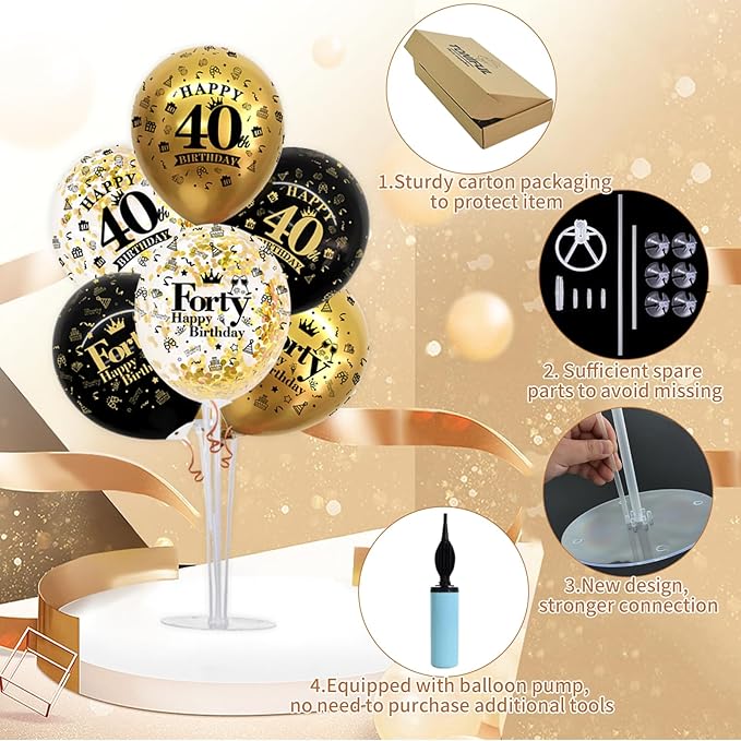 TONIFUL 4 Set Black Gold Balloon Stand Kit - Image 3