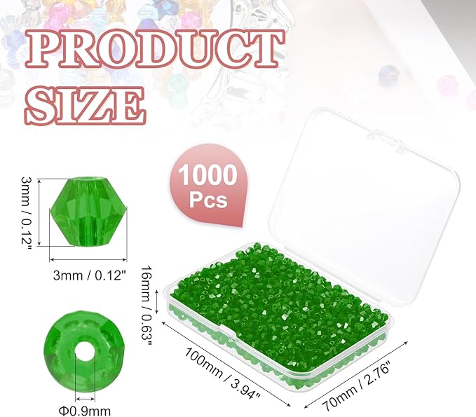 PATIKIL 1000pcs 3mm Bicone Glass Crystal Beads, Faceted Glass Spacer Beads - Image 2