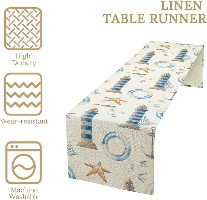 Blue Beach Table Runner, Tropical Ocean Coast Table Runner, Seashell Seasonal - Image 5