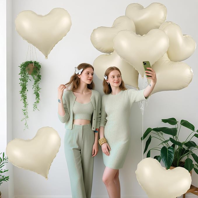 Cream White Heart Balloons, 24Inch Large White Heart Foil Balloons - Image 5