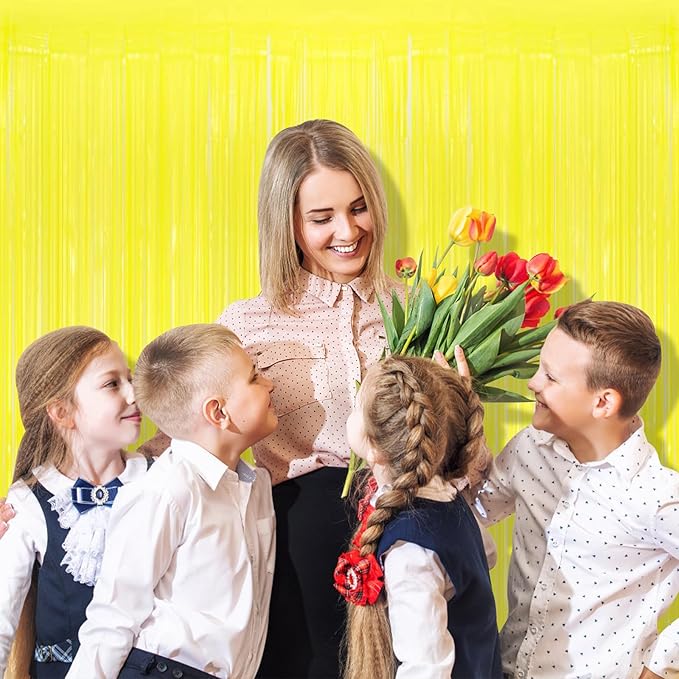 5 Pack Yellow Foil Curtain Backdrop 3.2ft x 8.2ft Tinsel Foil Fringe Curtains - Image 6