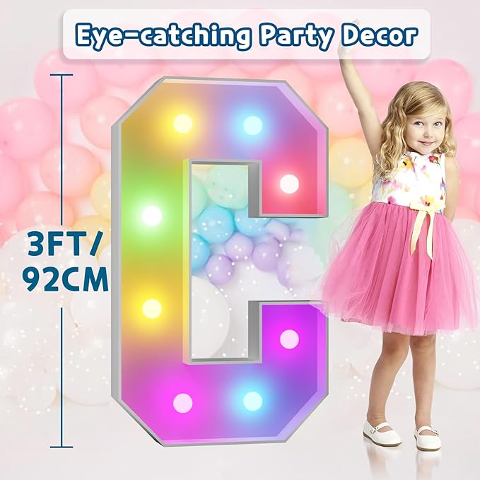 imprsv 3FT Colorful Marquee Light Up Letters C, 18 Color Light Up Alphabet Sign - Image 6
