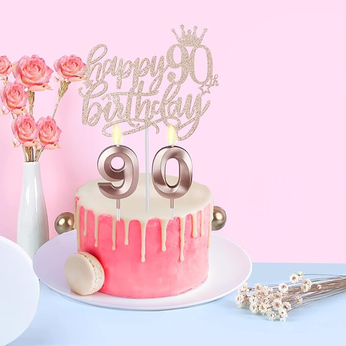 90th Birthday Decorations Women, Including Crown/Tiara, Cake Topper and Candles - Image 5