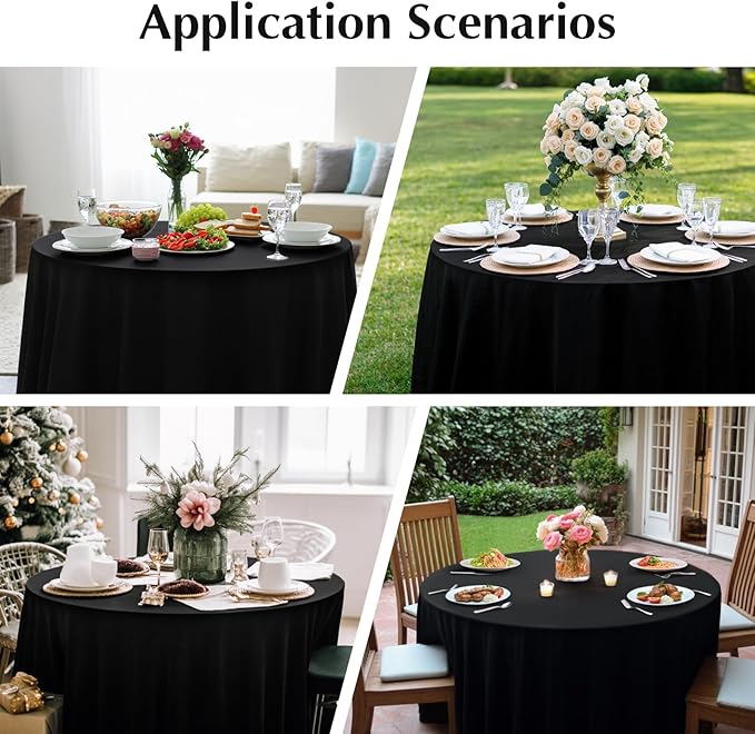2 Pack Round Table Cloth 60 Inch Black Tablecloth Washable Polyester Solid - Image 6