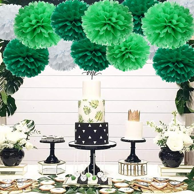 Mowo Green Paper Flower Tissue Pom Poms - Image 3
