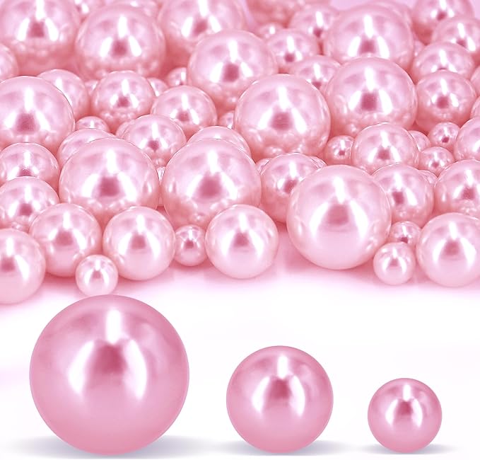 180PCS Pink Beads for Centerpieces Vases, No Hole Polished Pearl Makeup Beads by Cusmation