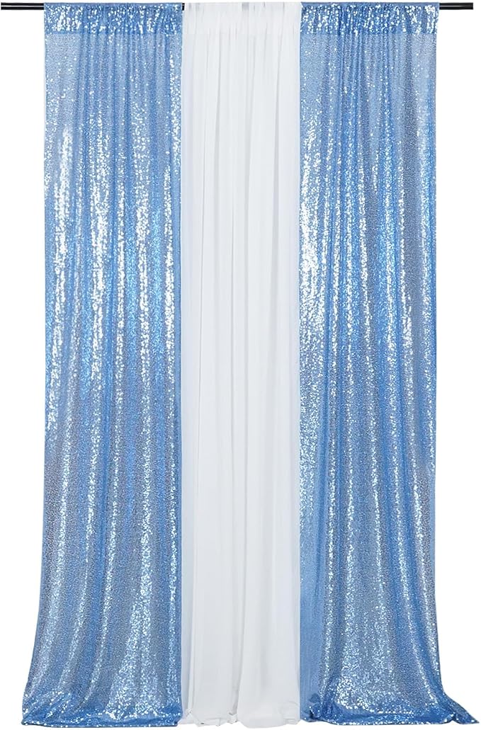 SquarePie Sequin Curtain 2FT x 8FT Baby Blue 2pcs Backdrop Sparkly Wedding - Image 5