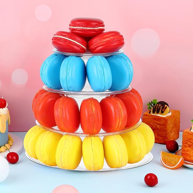 Juexica 4 Pcs Round Macaron Display Tower Stand 4 Tiers Plastic Cake Rack - Image 7