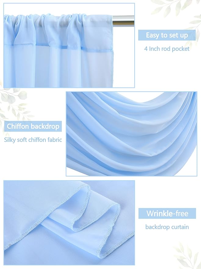 PARTISKY 10ftx7ft Blue Chiffon Backdrop Curtains, Wrinkle-Free Sheer Fabric - Image 4