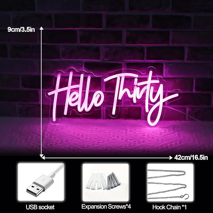 Pink Hello Thirty Neon Sign for Wall - Image 3