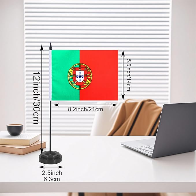 Portugal Desk Flag 12" Solid Pole Deluxe Set Portuguese Flags Banner Mini Small - Image 2