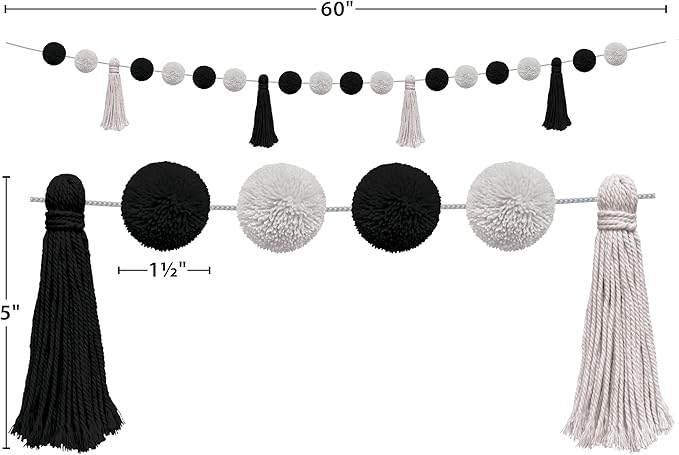 Teacher Created Resources Black and White Pom-Poms and Tassels Garland - Image 5