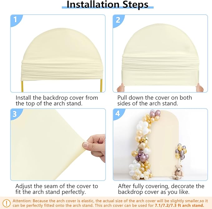 HEMMOTOP 7.2 ft Light Beige Arch Backdrop Cover, Ivory Spandex Arch Covers - Image 7