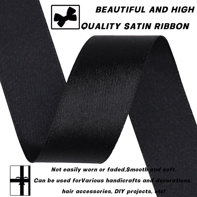 Black 7/8 Inch 30 Yards Satin Craft Ribbon - Image 3