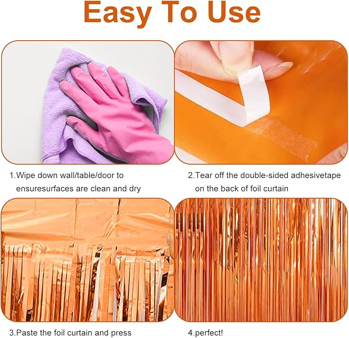 2 Pack 3.28 ft x 6.56 ft Orange Tinsel Curtain Party Backdrop Decorations - Image 6