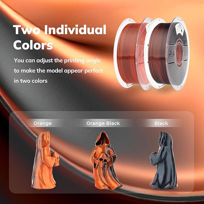 AMOLEN Silk PLA 3D Printer Filament, Dual Color Black Orange PLA 1.75mm - Image 2