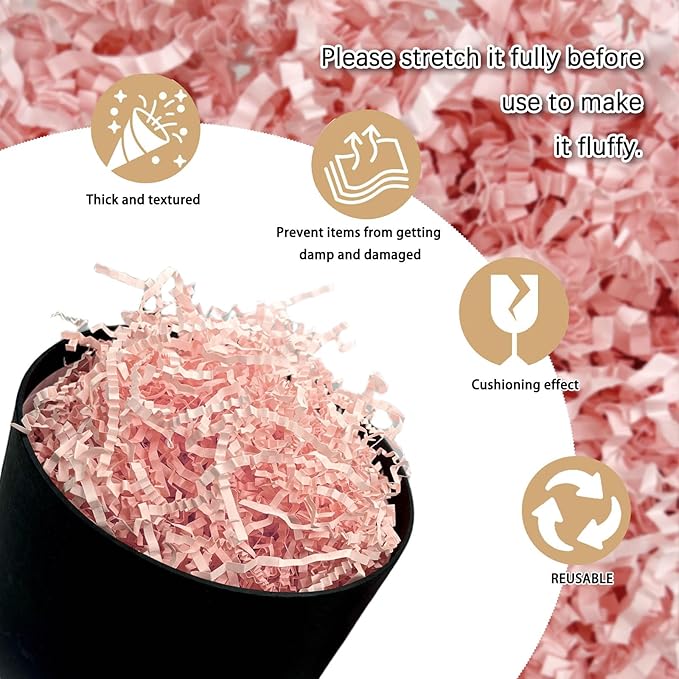 1 LB Light Pink Crinkle Cut Paper Shred Filler Great - Image 2