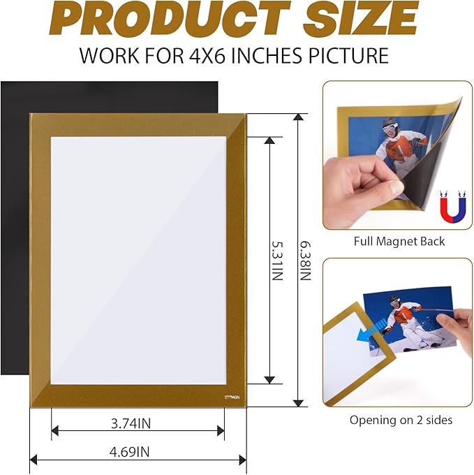 Magnetic Picture Frames with Golden Border, Magnet Photo Frame Pockets/Postcard - Image 6