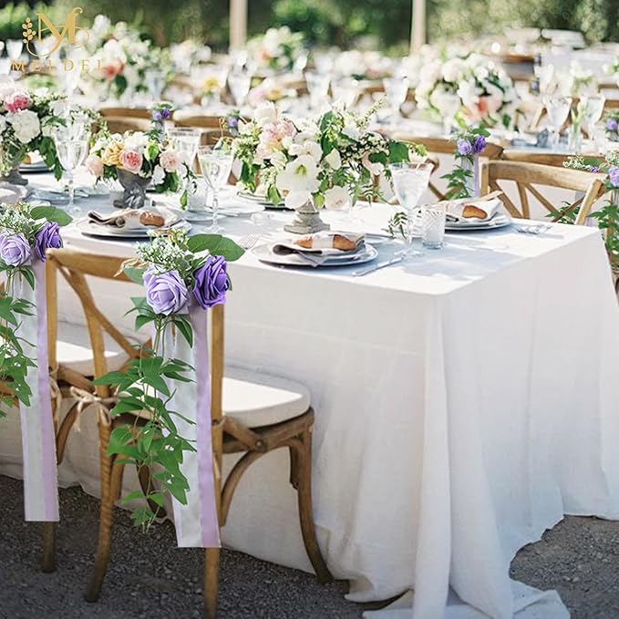 Meldel Wedding Chair Decorations Set of 10 Aisle Artificial Flowers White - Image 4