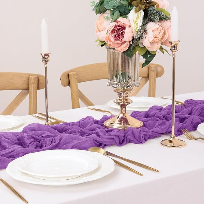 Purple Table Runner Cheesecloth Table Runner 14FT Farmhouse Table Runners 160 - Image 6