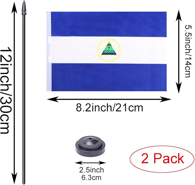 WXTWK 2 Pack Nicaragua Flag Nicaragua Deluxe Desk Flag Set - Image 2