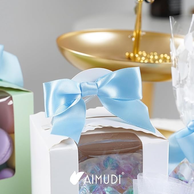 AIMUDI Light Blue Satin Ribbon Twist Tie Bows 2.5" Pretied Blue Bows - Image 3